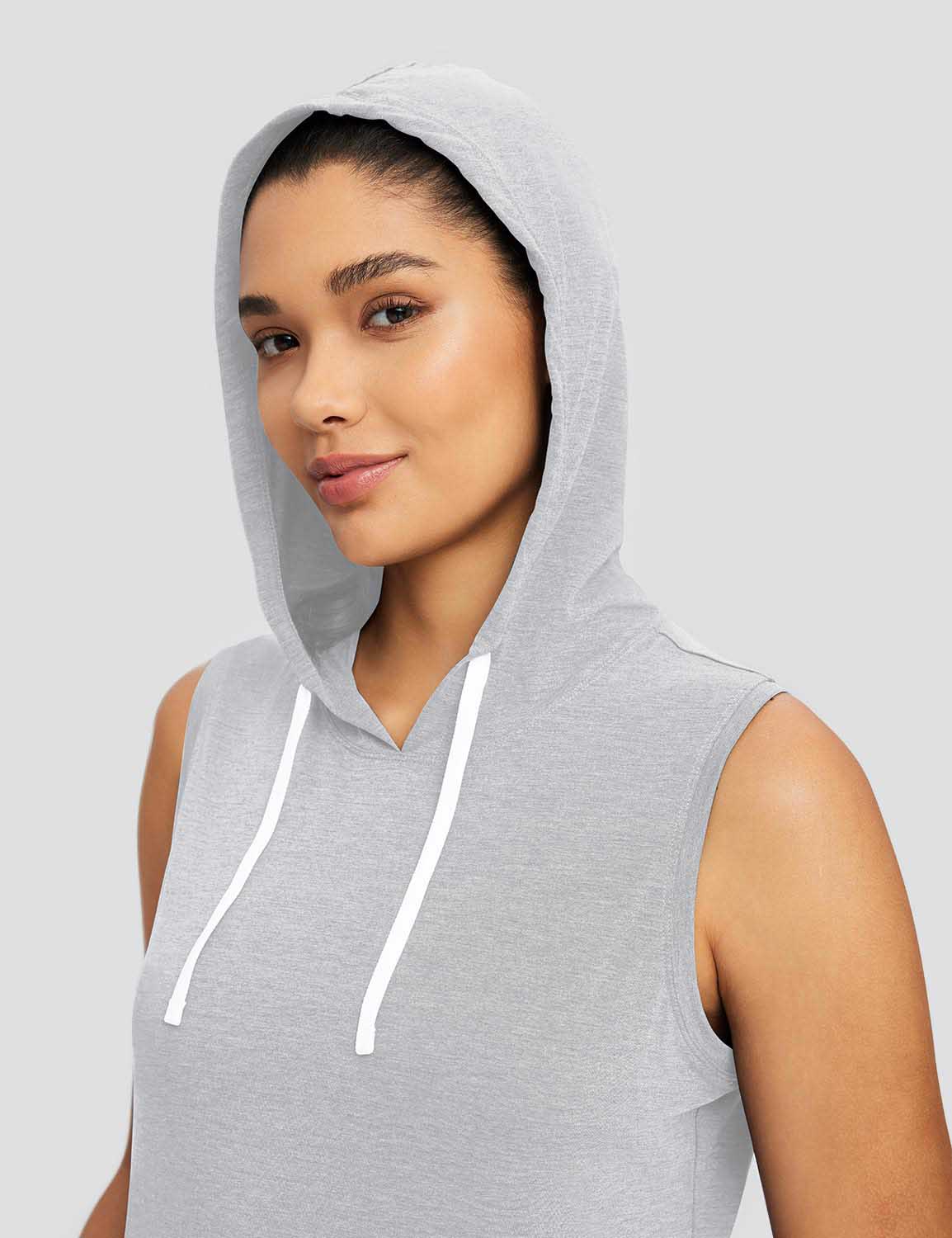 Baleaf Women's Hooded Drawstring Fitness Tank Blue Wing Teal Details