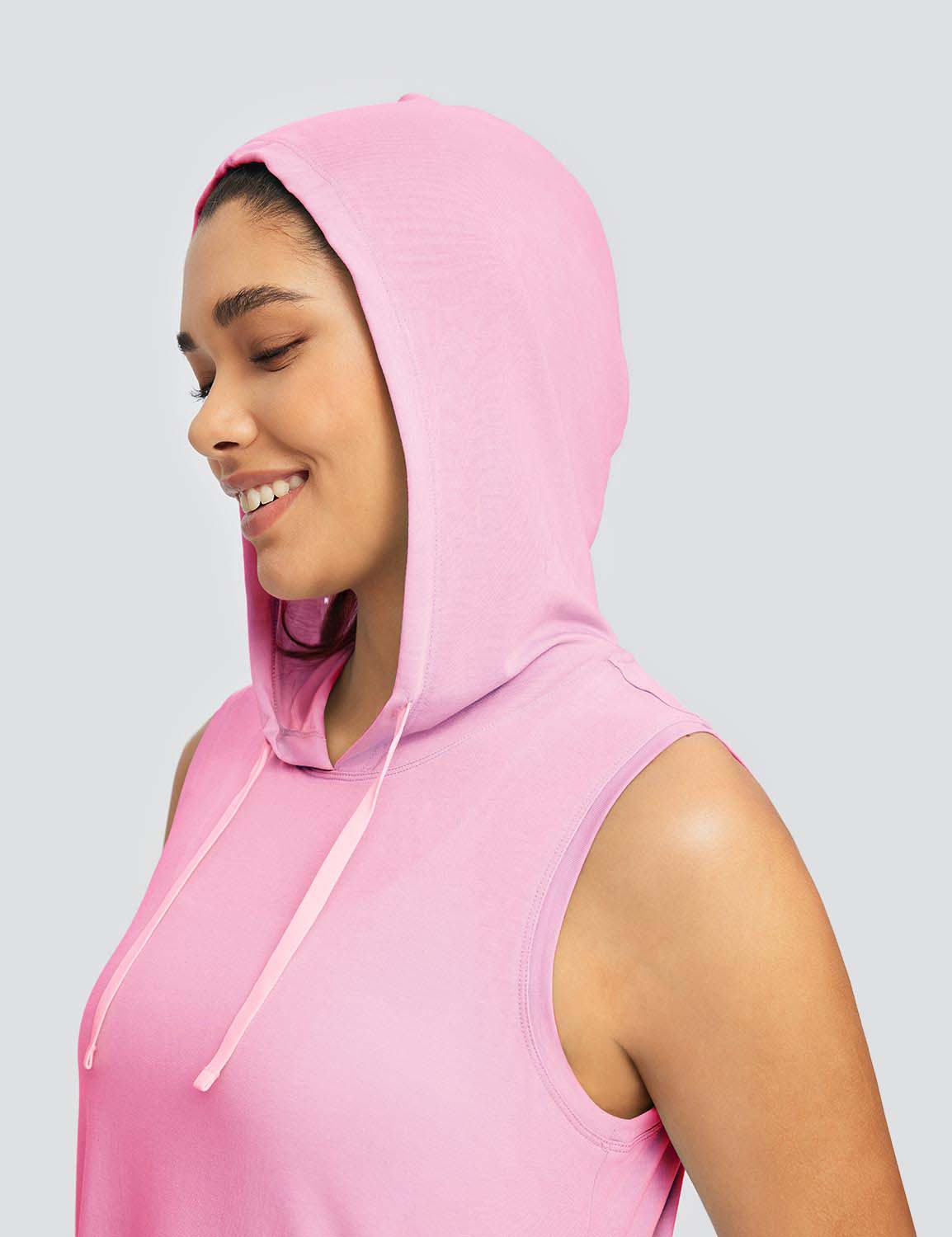 Baleaf Women's Hooded Drawstring Fitness Tank Plumeria Details