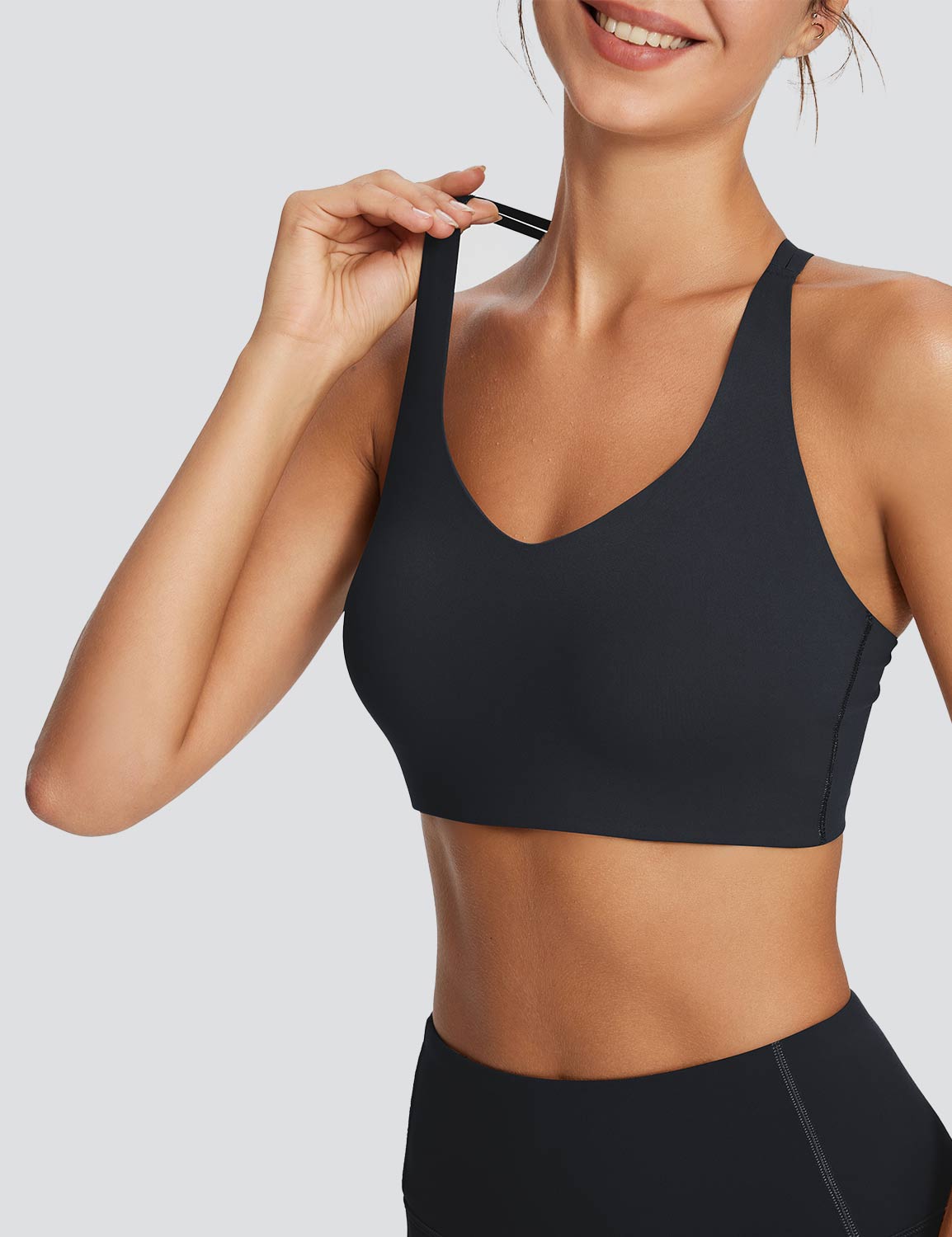 Baleaf Women's Spaghetti Strap Low Strength Bra Anthracite Details