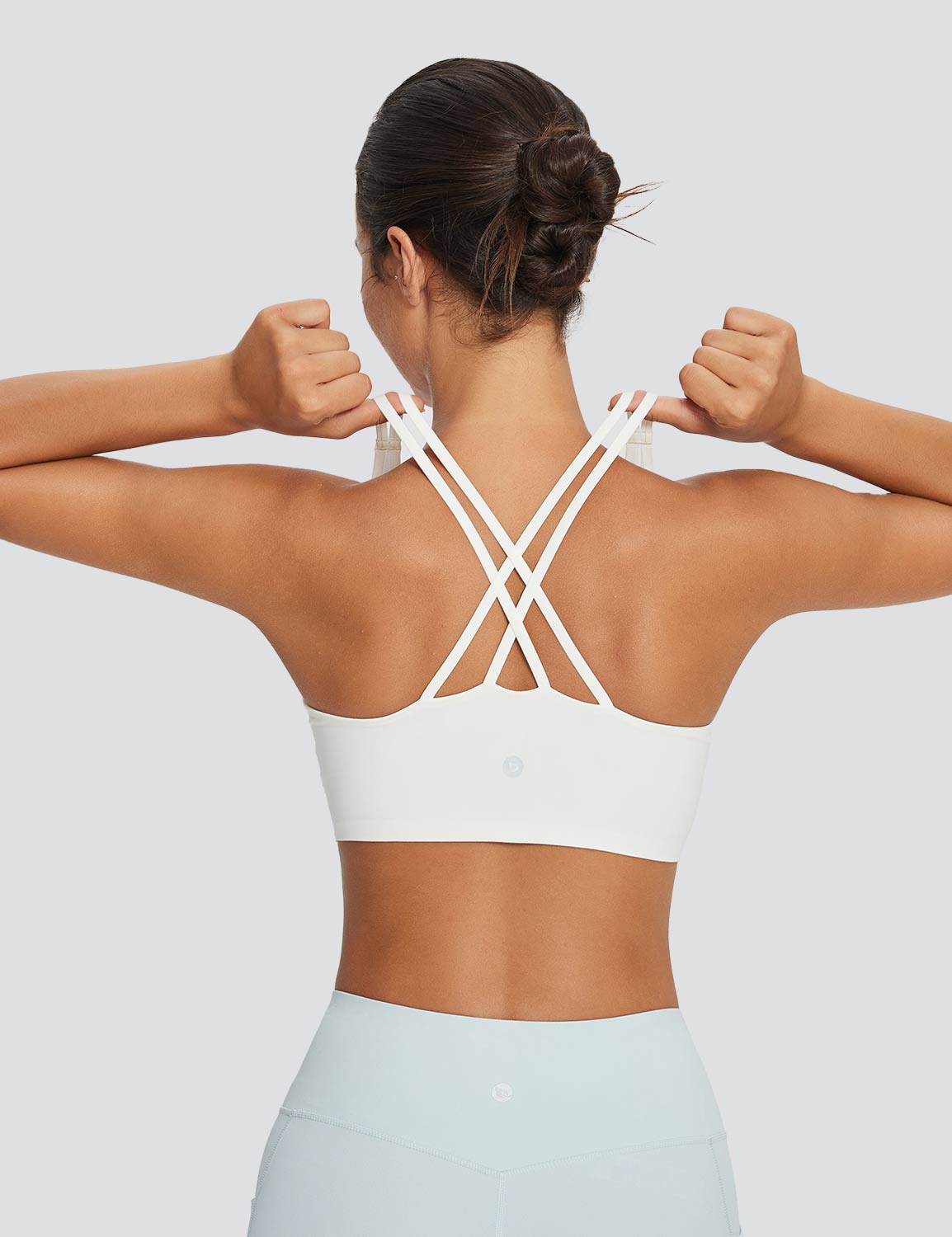 Baleaf Women's Spaghetti Strap Low Strength Bra Star White Back