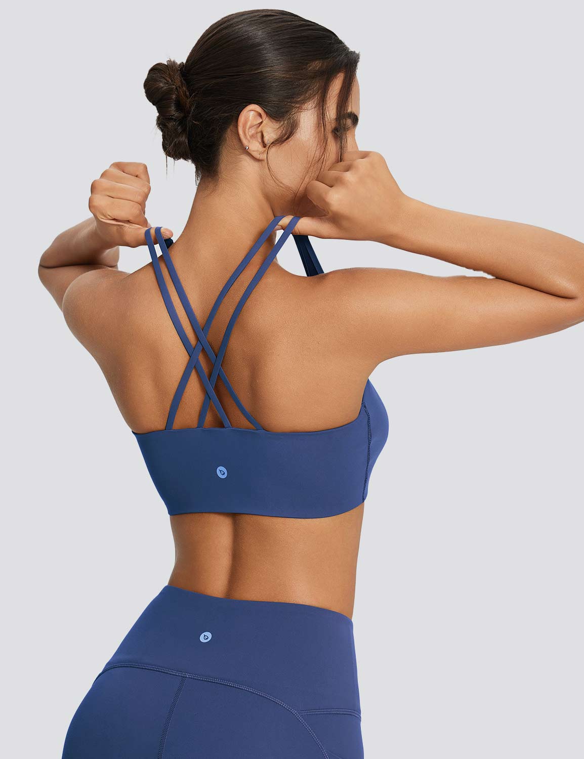 Baleaf Women's Spaghetti Strap Low Strength Bra Estate Blue Back