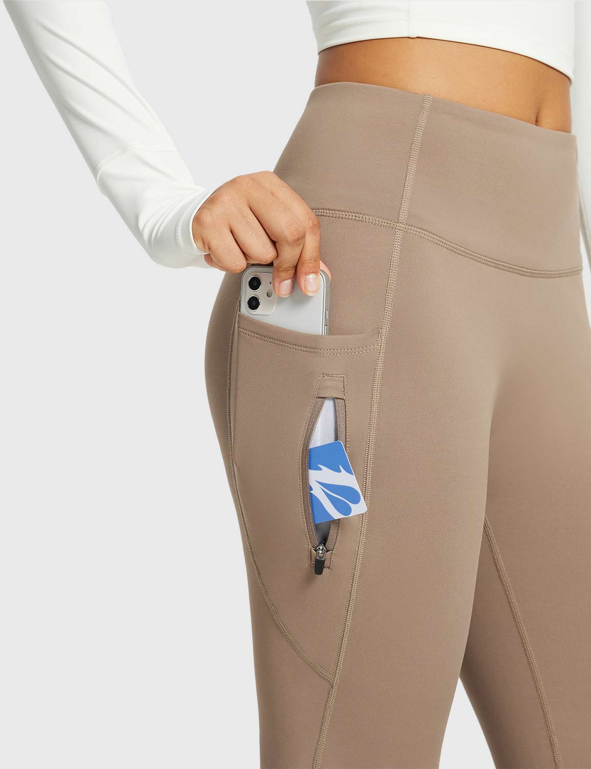 Baleaf Women's High-Rise Soft Thermal Flare Pants Cocoa Crème with Pockets