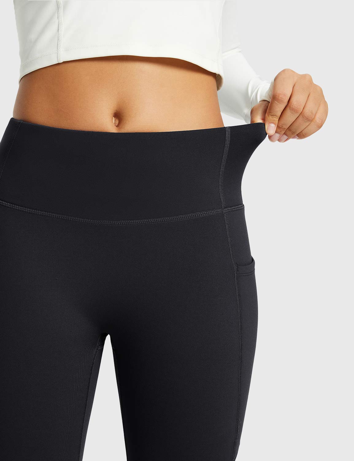 Baleaf Women's High-Rise Soft Thermal Flare Pants Anthracite Details