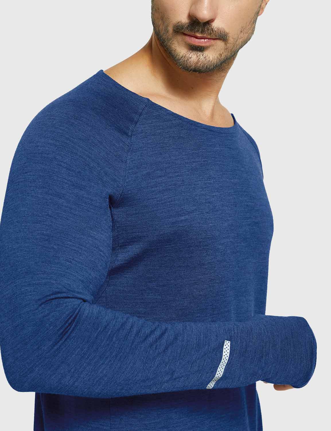 Baleaf Men's Merino Wool Crew Neck Base Layer Shirts Quartz Blue Details
