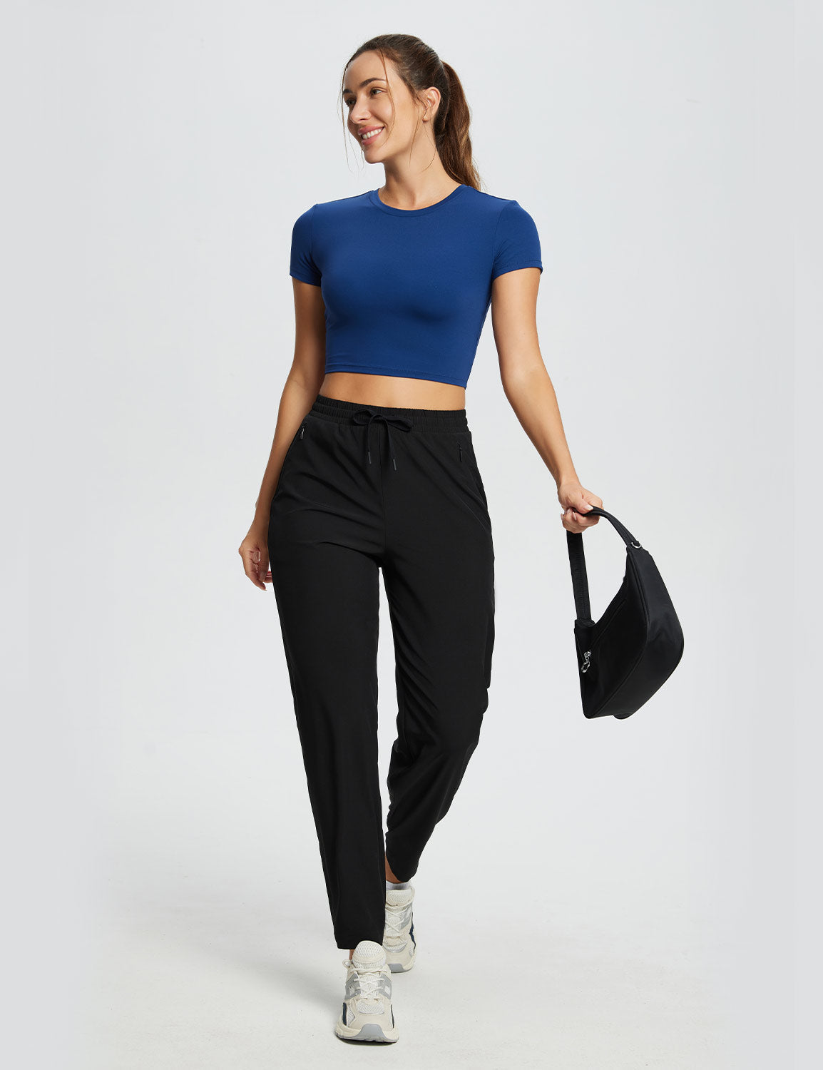 Baleaf Women's Flyleaf Crew Neck Crop Top (Website Exclusive) dbd043 Navy Peony Full
