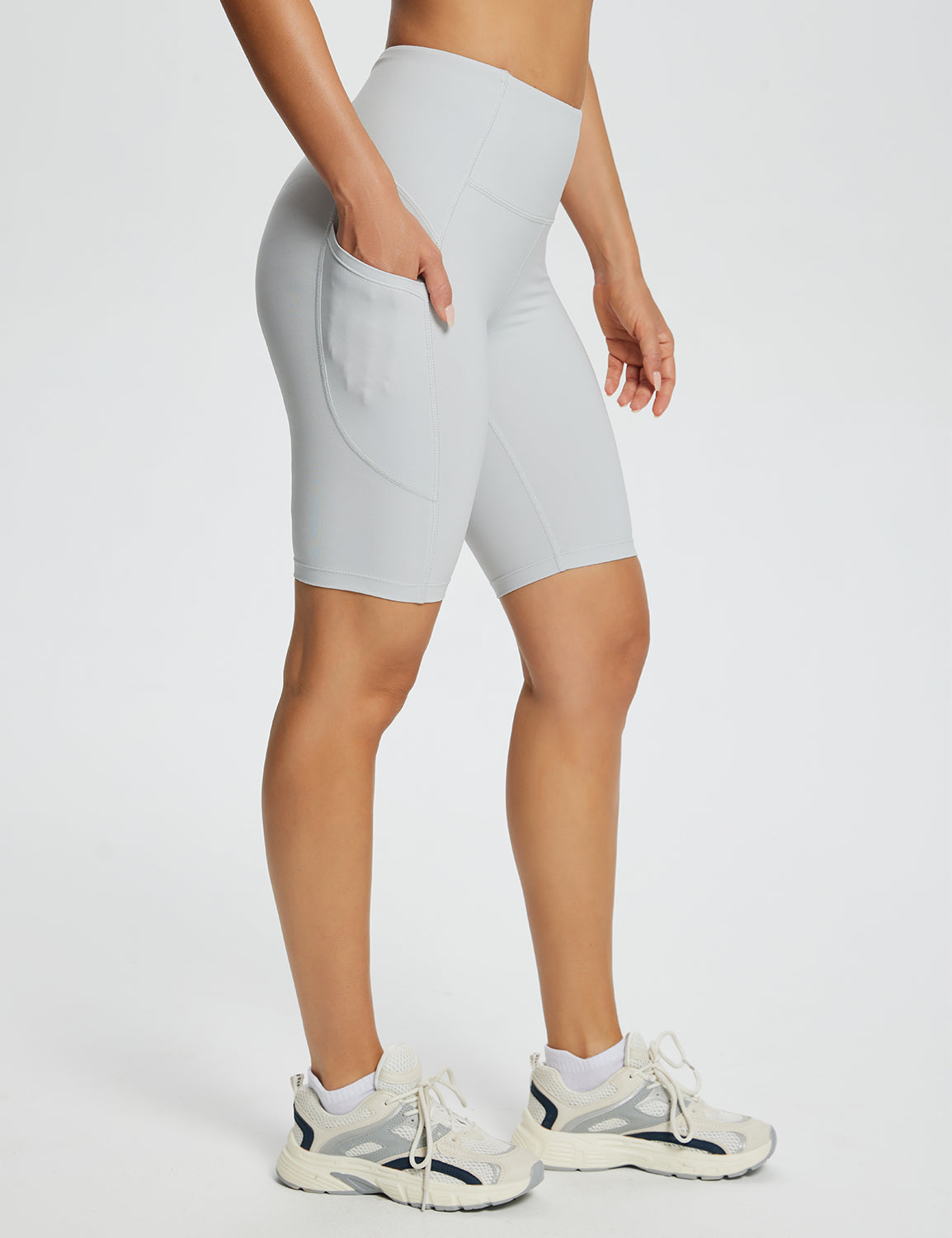 Baleaf Women's Flyleaf High-Rise Bermuda Shorts dbd058 Lunar Rock Side