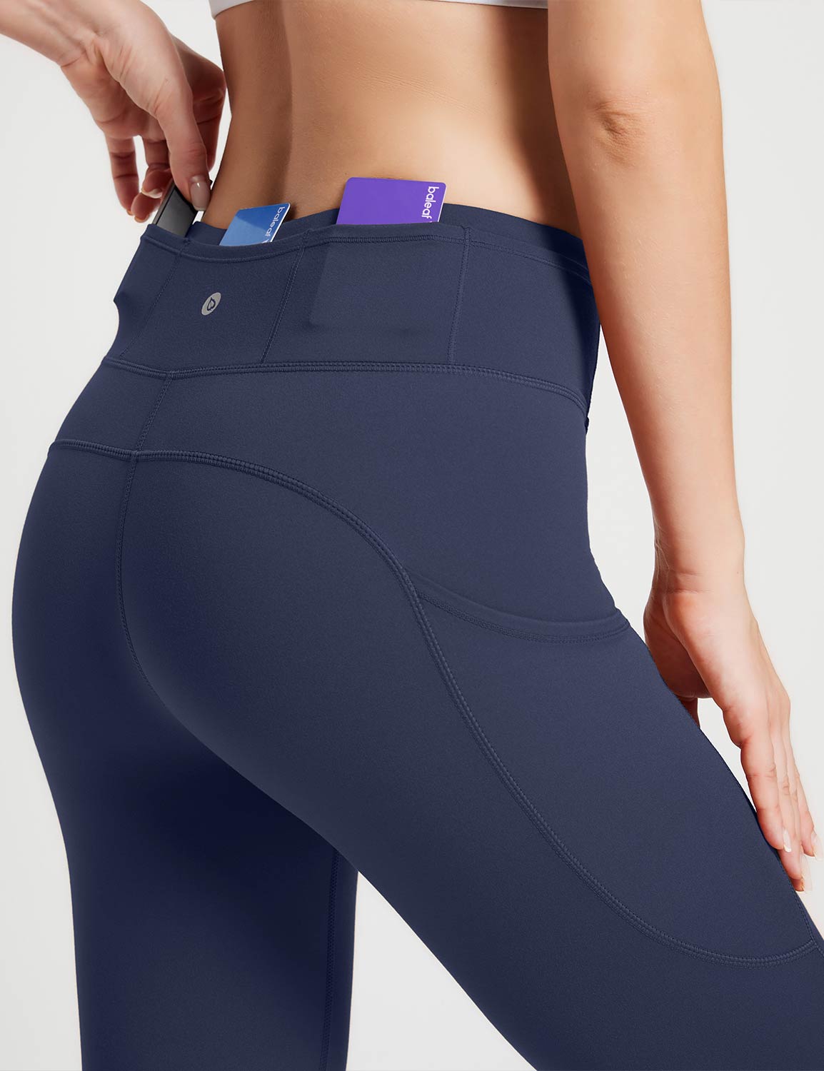 Baleaf Women's Sustainable Waistband Pocket Leggings dbh092 Dark Sapphire Details