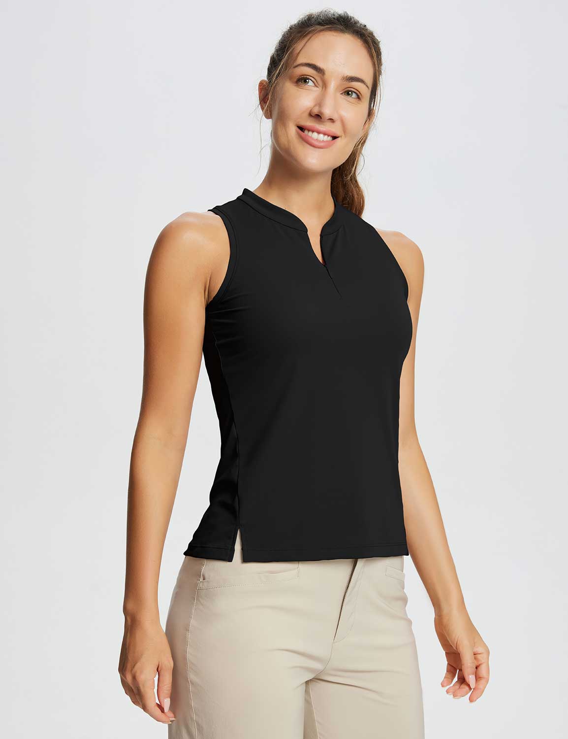 Baleaf Women's Flyleaf UPF50+ Sleeveless Golf Top (Website Exclusive) dfa022 Jet Black Side