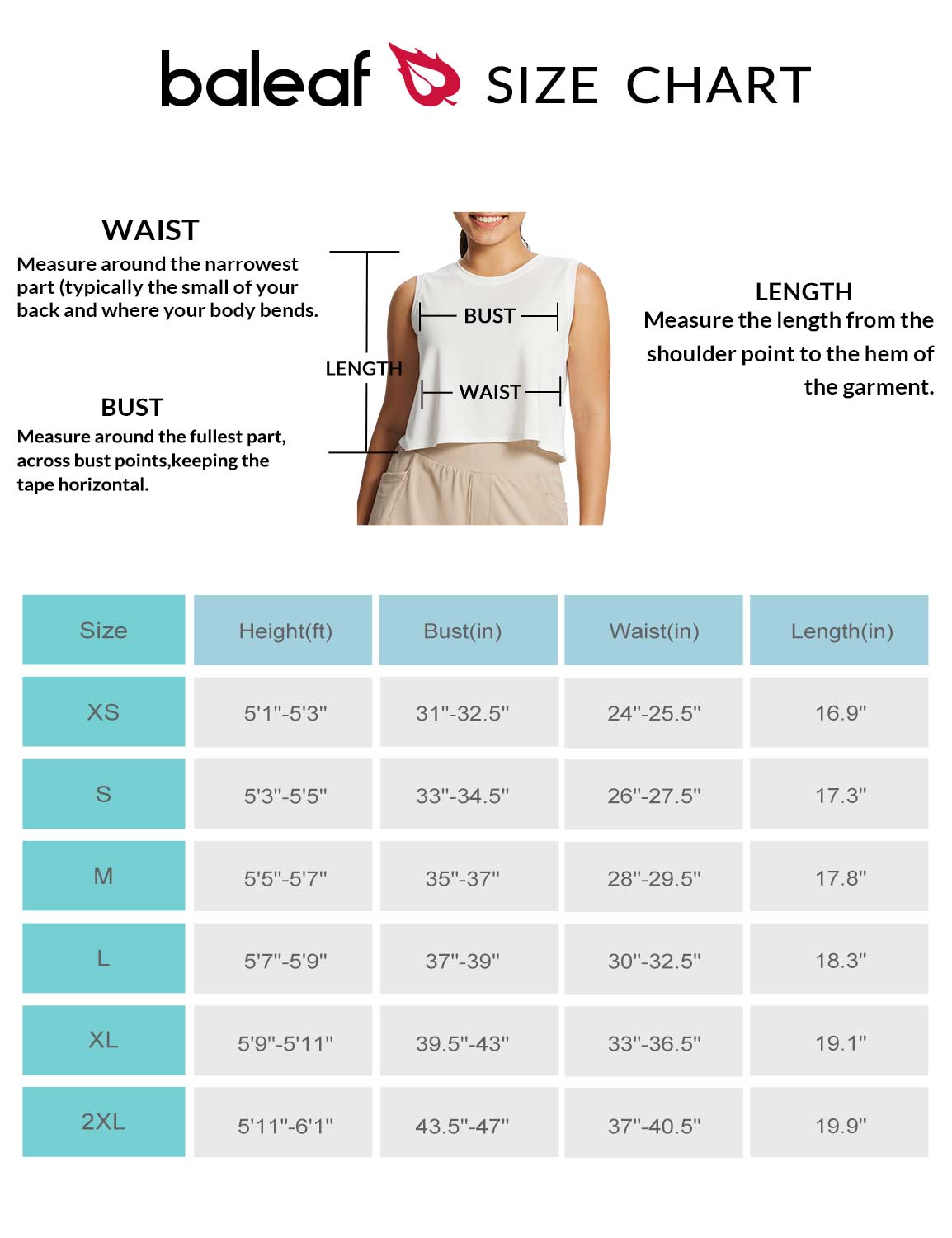 Baleaf Women's Split Back Crew Neck Sports Tank Top Size Chart