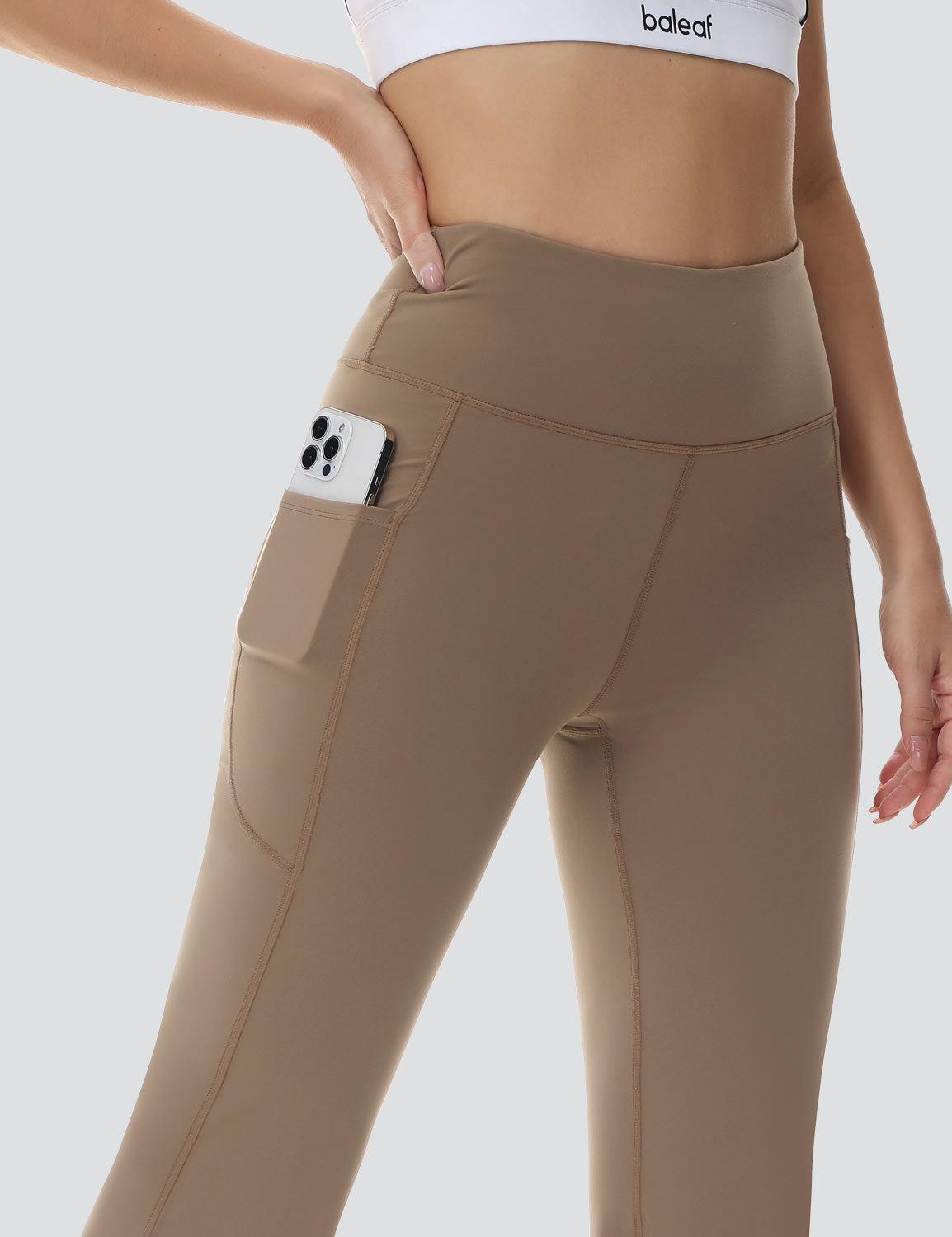 Baleaf Women's Comfortable High-Rise Pocketed Flared Pants Cocoa Crème with Pocket