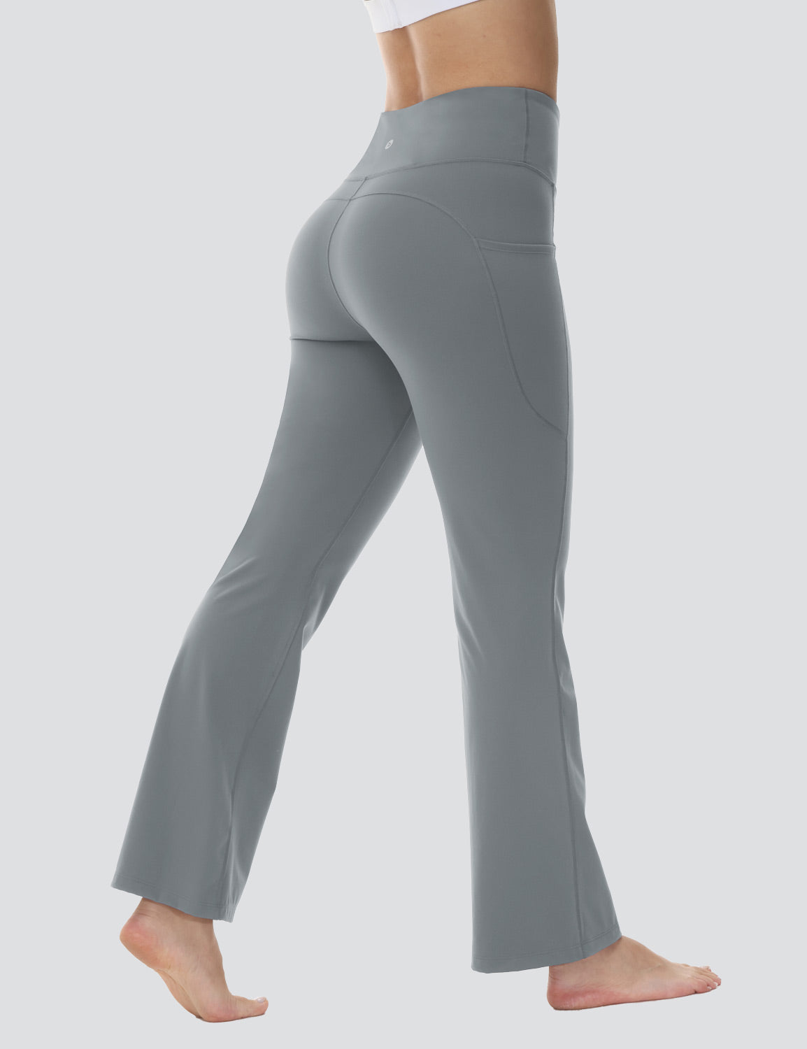 Baleaf Women's Comfortable High-Rise Pocketed Flared Pants Smoked Pearl Back