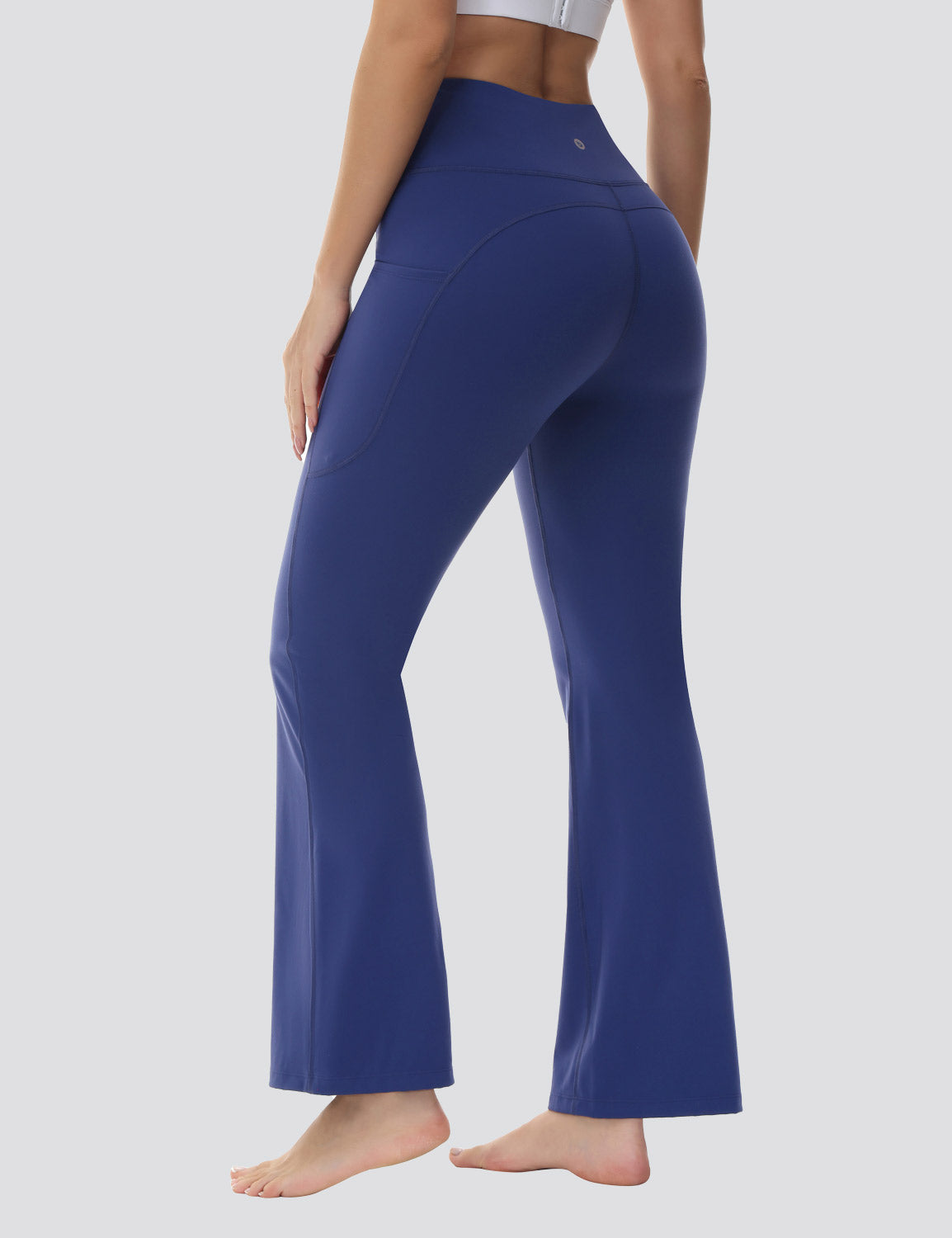 Baleaf Women's Comfortable High-Rise Pocketed Flared Pants Estate Blue Side